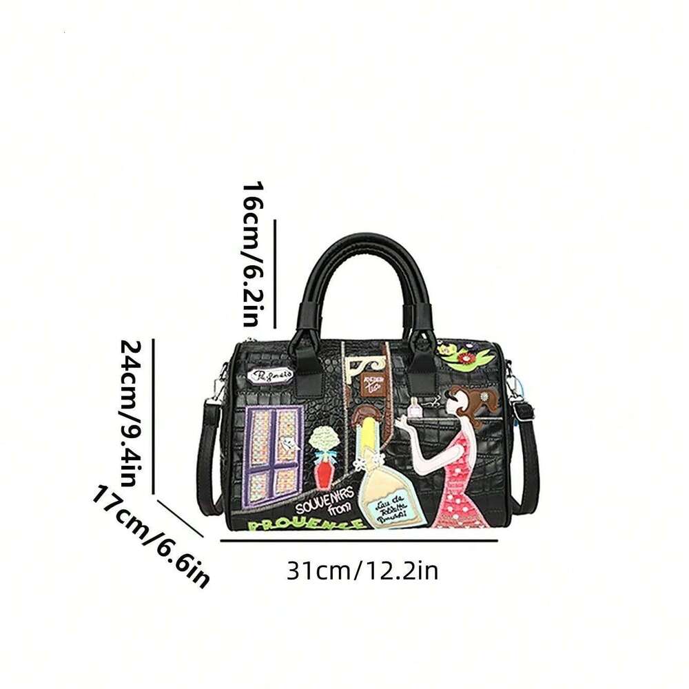 New PU Leather Backpack, Handbag, Crossbody, Oversized Capacity, Handcrafted Figure Embroidery Women's Bag