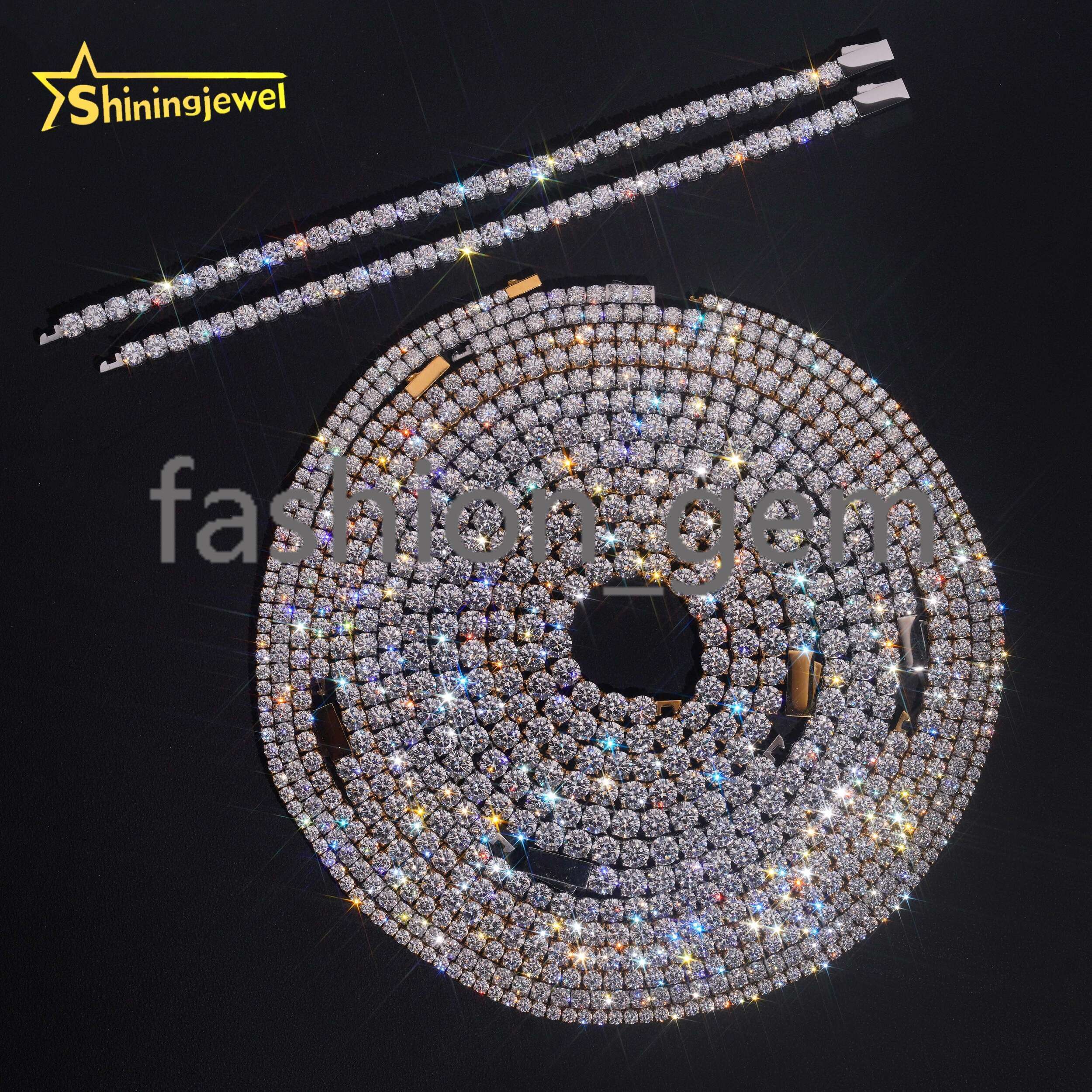 Factory Price Hip Hop 3mm 4mm 5mm 6mm moissanite Tennis Chain 925 silver Fashion Chain Men Women moissanite Diamond Tennis Necklace