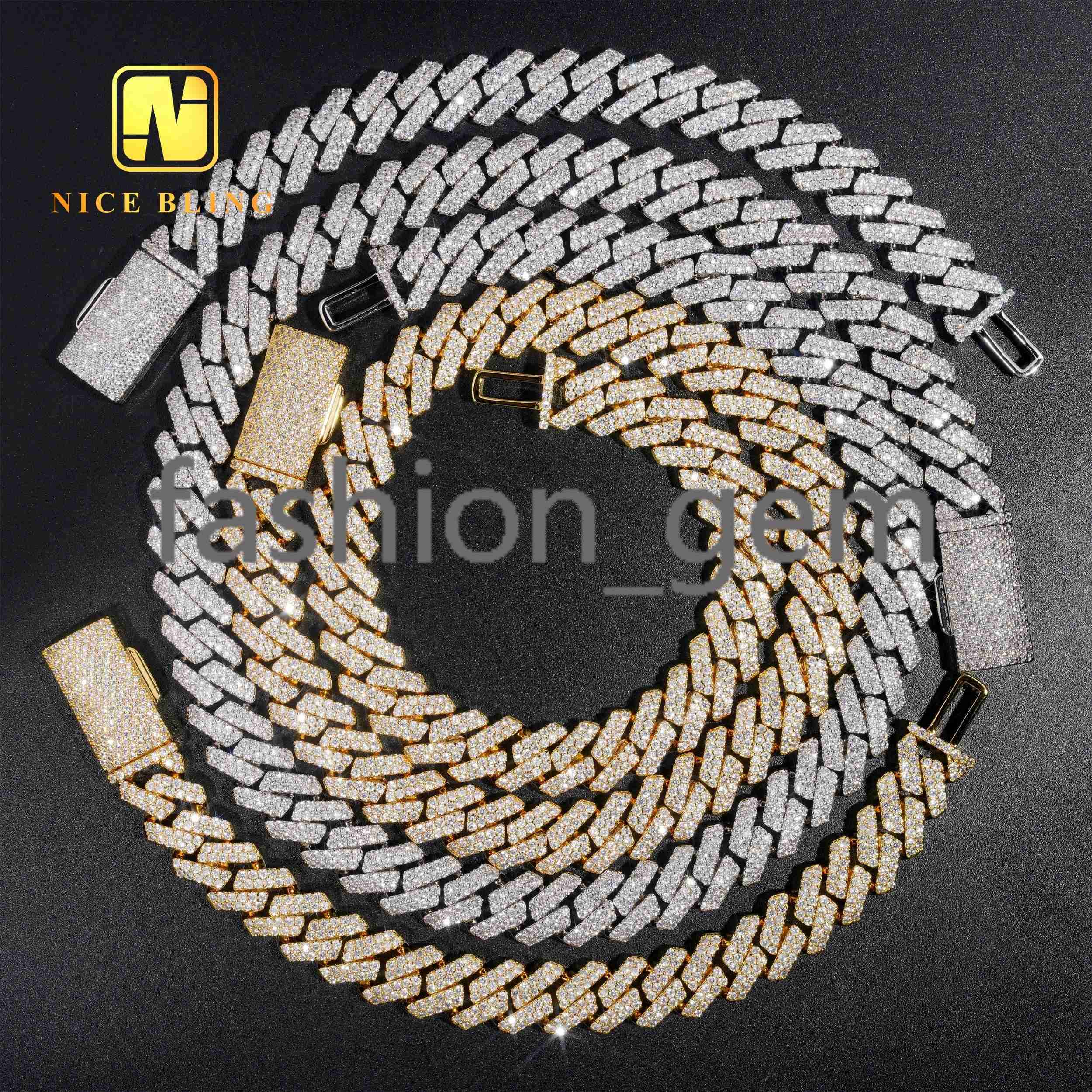 13mm Iced Out Cuban Link Chains 2 Rows Prong Setting Wholesale Brass Cuban Necklaces Hip Hop Rappers moissanite moissaniteia Necklace