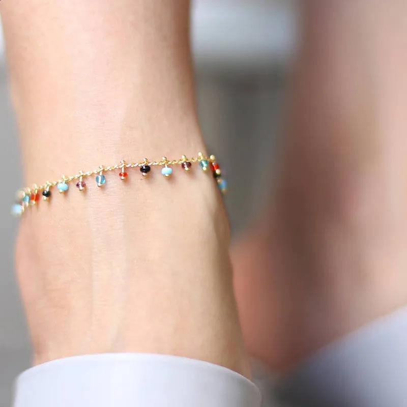 Fashion Trendy Foot Jewelry Colorful Crystal Drop Anklet Summer Barefoot Ankle Leg Bracelets Gift for Women Girl 250606