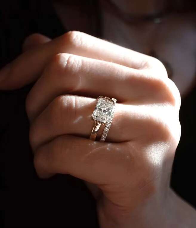 Radiant Cut Moissanite Engagement Ring with 2.53 Ct Bezel Set Elegant Wedding Band