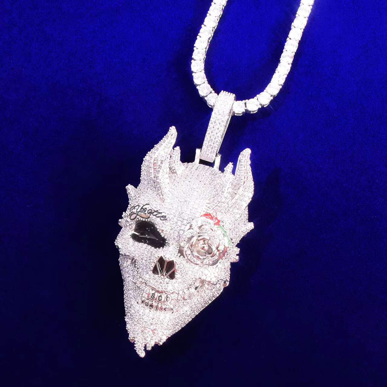 18K Yellow 14K White Gold Hip Hop Demon Skull Rose Flower Eye Pendant Personalidade Moissanite Iced Necklace Charms