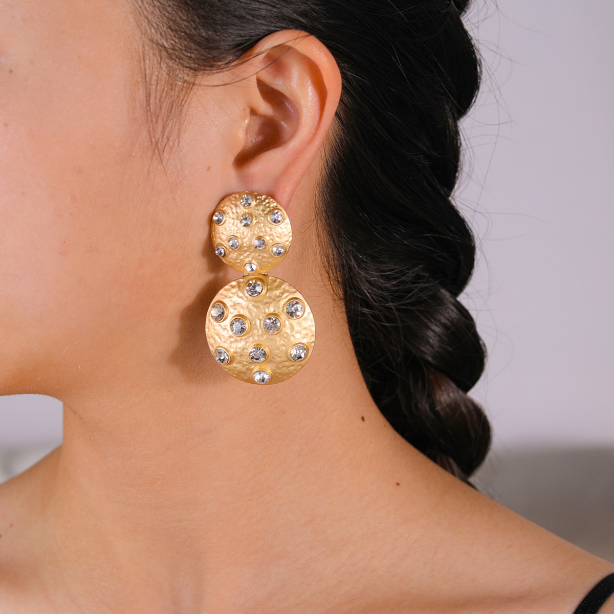 Style Fashion American Elegant Dia-Studded Personality Large and Small Circle Earrings Versatile Studs