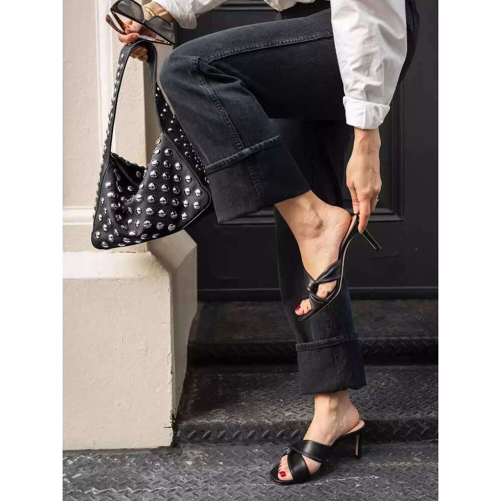Hiatus Niche Design Kong XiaozheninsSame European and American Style Rivet Armpit Shoulder Bag Black Metal Motorcycle