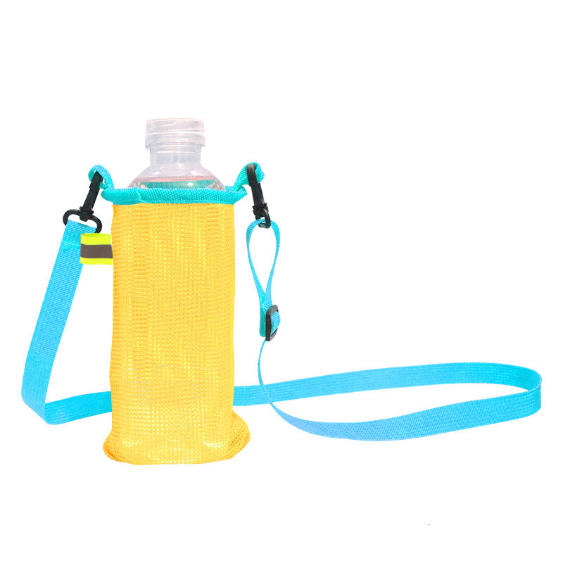 Outdoor Crossbody Water Bottle Pouch Mesh Shoulder Strap Travel Portable Drink Milk Tea Storage Bag