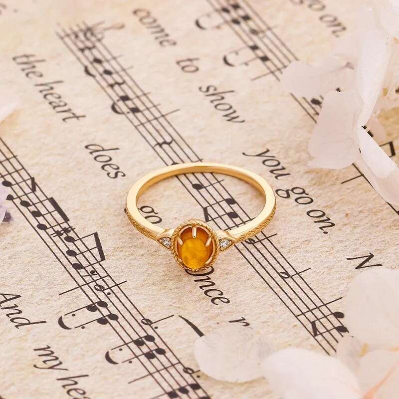Same Style Synthetic Recycled High Imitation Amber Stone Oval Light Luxury Simple Palace Open Ring