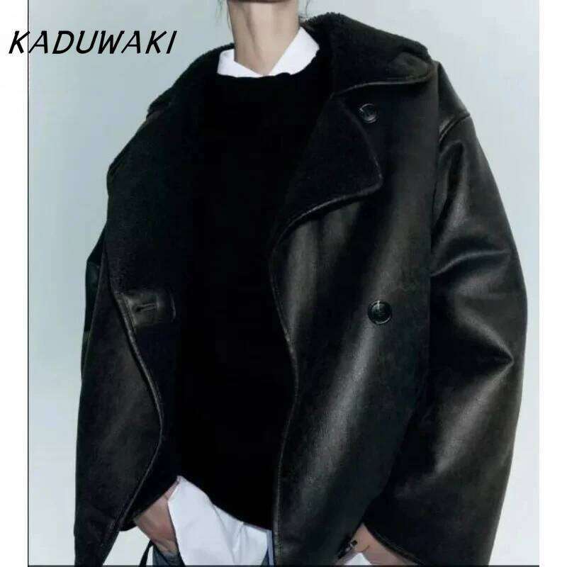 KADUWAKI American Retro Lapel Long-sleeved Jacket ZR Home Winter Street Style Loose Double-sided Padded Thickened Coat