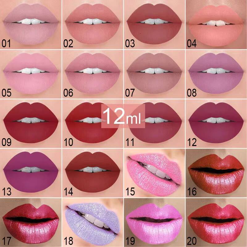20 Colors Lipstick Waterproof Long Lasting Matte+Shimmer Mental Nude Glitter Gloss Beauty Red Lip Tint New happy