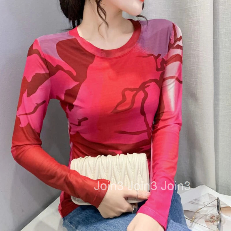 Woman T-shirt 2025 Mesh Skinny Tshirt Top for Women ClothingWith Print Original Fitted Simple Cheap Stylish Cool Beautiful Tee
