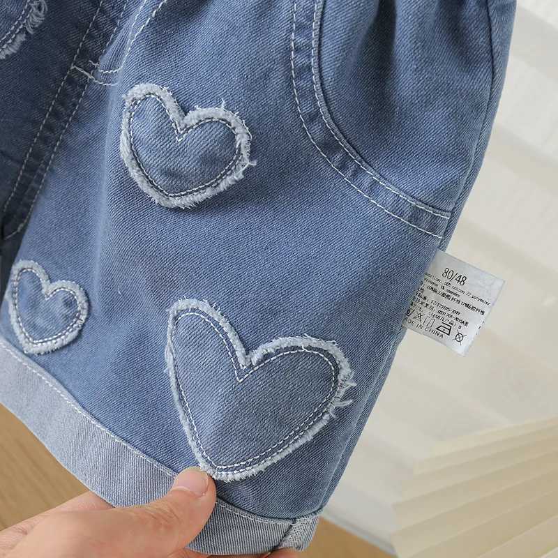 MILANCEL Summer Kids Shorts 1-6T Loose Thin Girls Sweet Love Denim Blue Pants Children Cute Korean JeansC250617