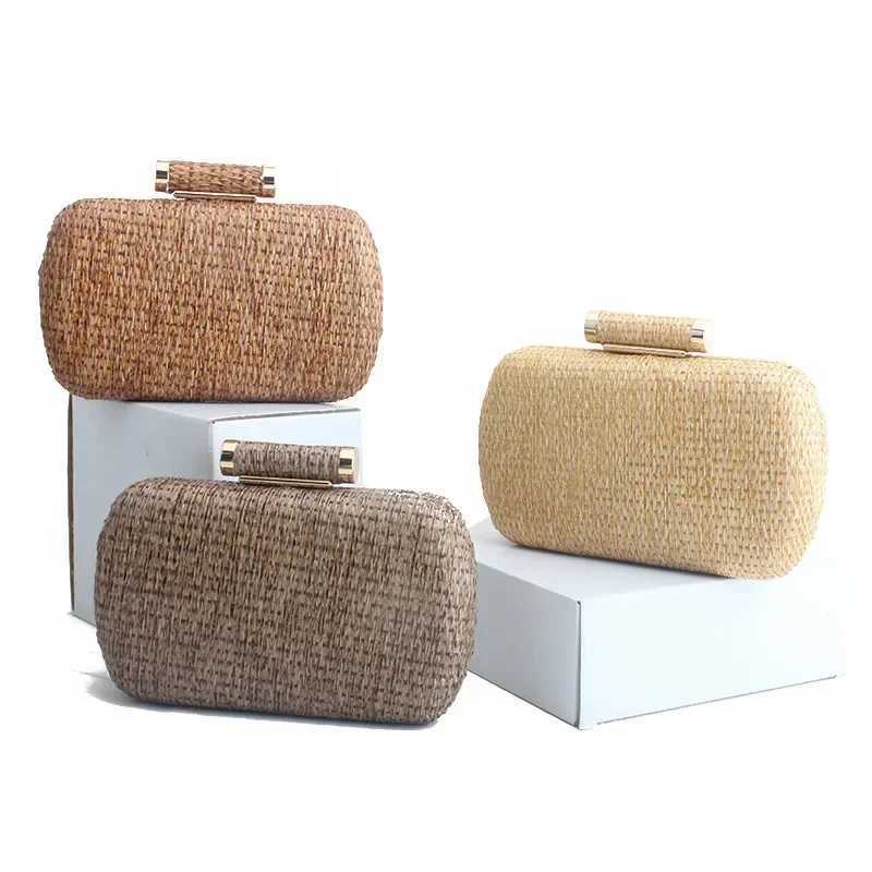 Summer Fashion Hand-woven Straw Bag Women Metal Clutches Chain Shoulder Bag Crossbody Bags Ladies Party Evening Clutch Purse sac Z250618