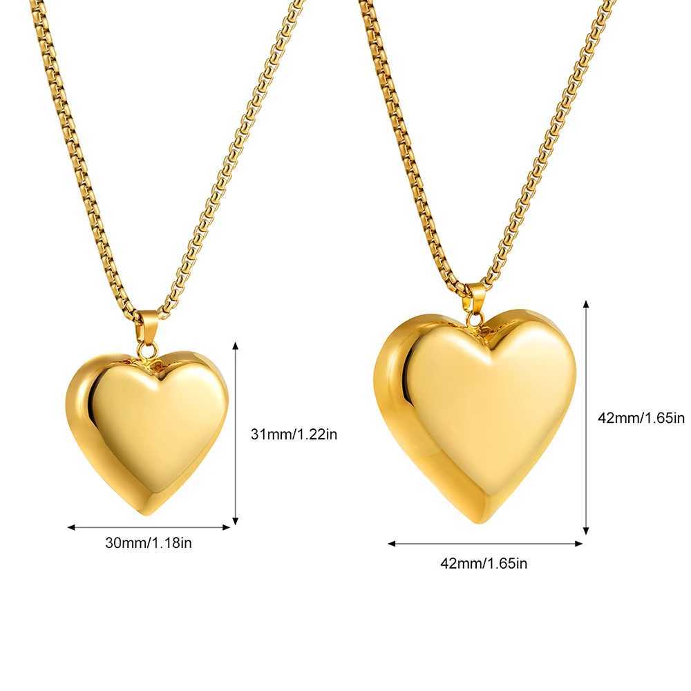 Exaggerated Punk Oversize Heart Pendant Necklace for Women Glossy Gold Plated Chunky Love Necklaces Stainless Steel Jewelry W250618