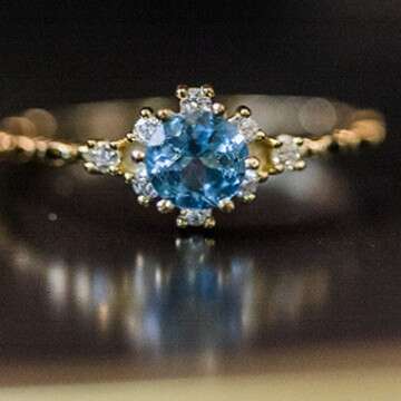 Light Luxury Elegant Snowflake Sea Blue Zircon Korean Style High-end Internet Celebrity Hot-selling Index Finger Ring