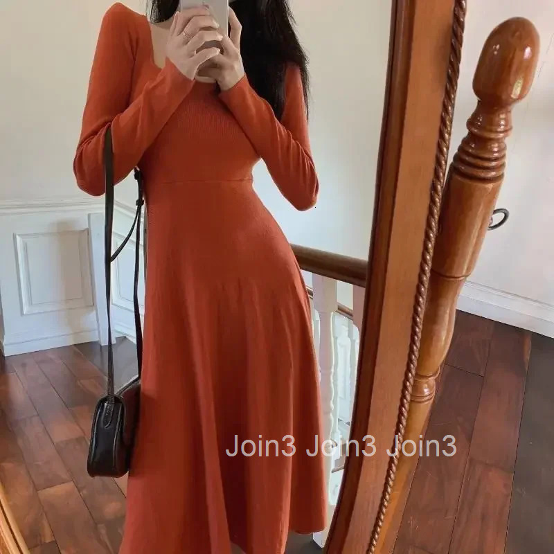 Korean Style Midi Dresses for Women A Line Thic Xxl Aesthetic Trendy Sensual Sexy Elegant and Pretty Y2k Woman Long Sleeve Dress