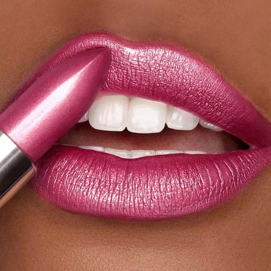 1PC Bold & Intense Glitter Shiny Metallic Lipstick Pearlescent Tint,Long Lasting Senior Matte Lip Makeup Gifts for Women happy