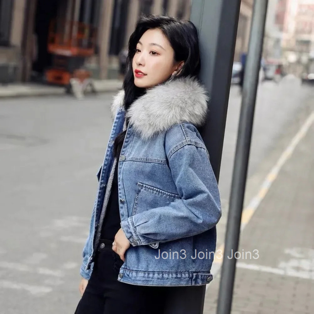 Warm Cowboy Coat Woman Embroidered Long Sleeve Winter 2025 Denim Jacket for Women Cold Y2k Clothes Youthful Low Cost Designer