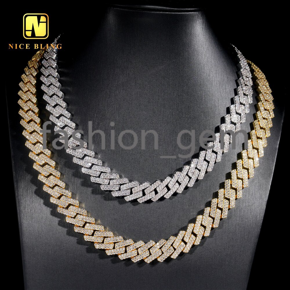 18K Gold Plated Factory Price 15mm Cuban Link Chains Men Fashion Brass Jewelry moissanite Diamond Cuban Chain Pendant Necklaces