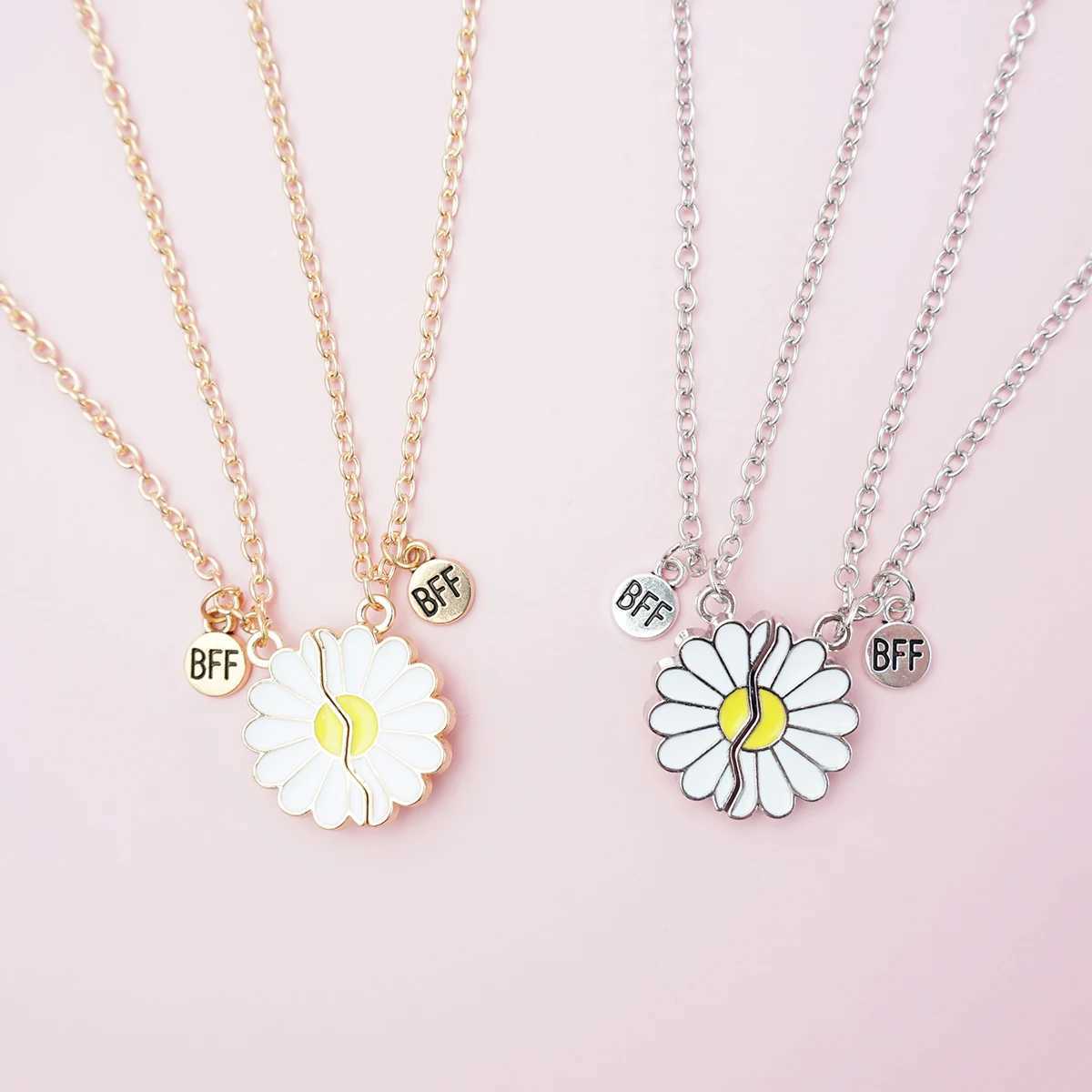 2 Pcs/set Best Friends Pendant Necklace For Women Magnetic Adjustable Rainbow Daisy Lover Broken Heart Chain BFF Jewelry Gifts W250618