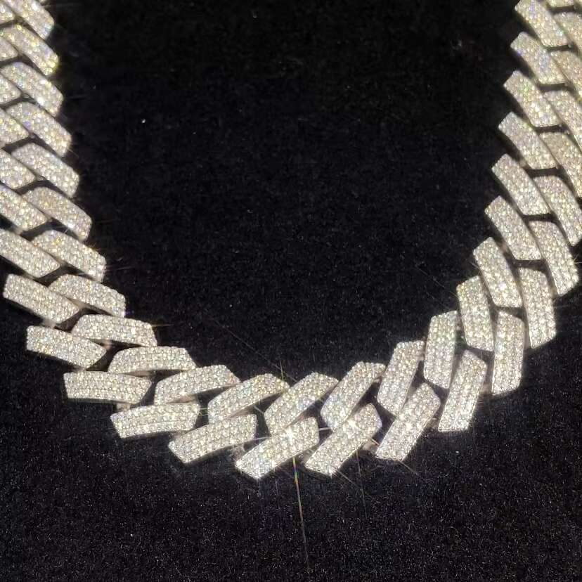Vvs Moissanite Diamond CZ 925 Sterling Silver Brass Cuban Link Chain Necklace Iced Out Custom Miami Cuban Link Chain for Men