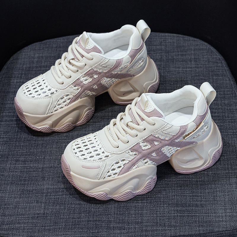 Dad Sneakers Woven Mesh 2025 Summer New Thick Sole Hidden Heel Explosion Version Casual Fashion Versatile Women's Shoes ddmythur