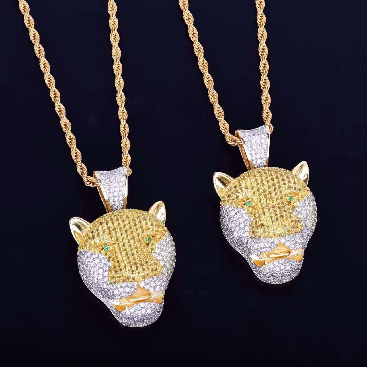 New Custom Golden Safari Design Hiphop Pendant Icedout Green Eye Leopard Moissanite Pendants Charms