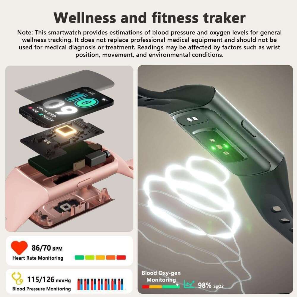 Slim FINO 3 FITVII Fiess Tracker Smart Watch Oxygen Sleep Monitor Heart Rate Blood Pressure IP Waterproof Health Activity Trackers with Calories