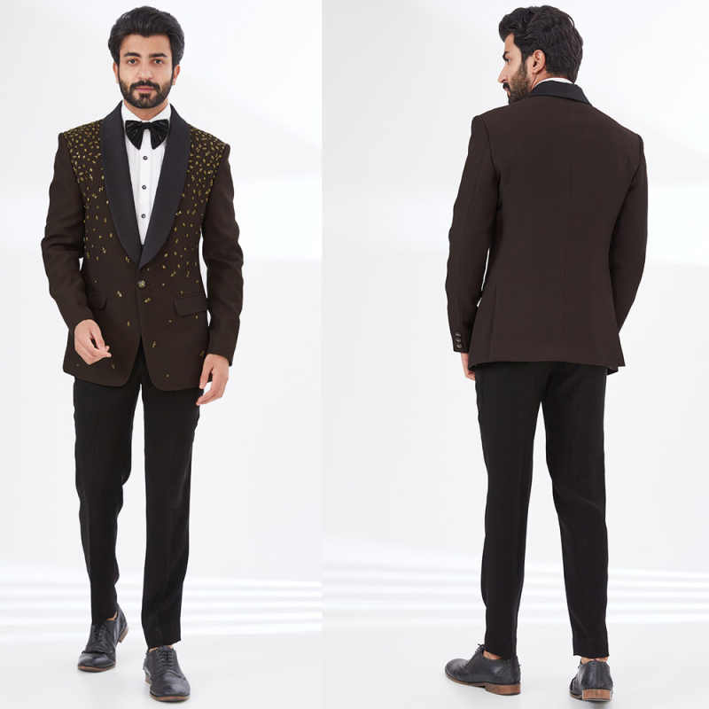 Vintage Wedding Tuxedos 2 Piece Set Jacket Pants Beaded Men Suit Shawl Lapel Groom Wear Party Evening Suits Customized