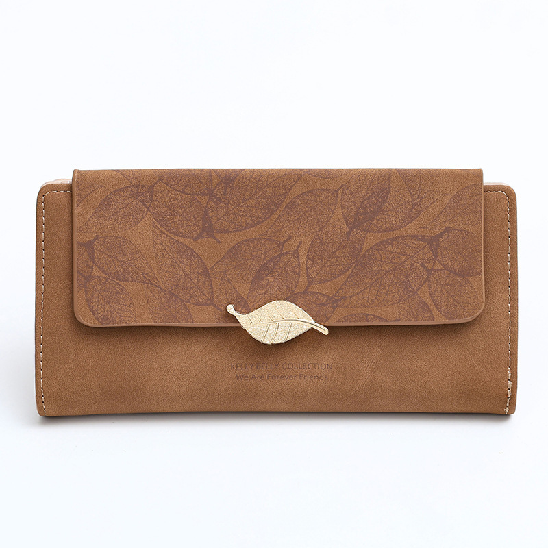 Free Shipping Designer Amazon Cross-border Large Capacity Long Style Luxury Bag European And American Retro Women's Matte Leaf Wallet Clutch Card