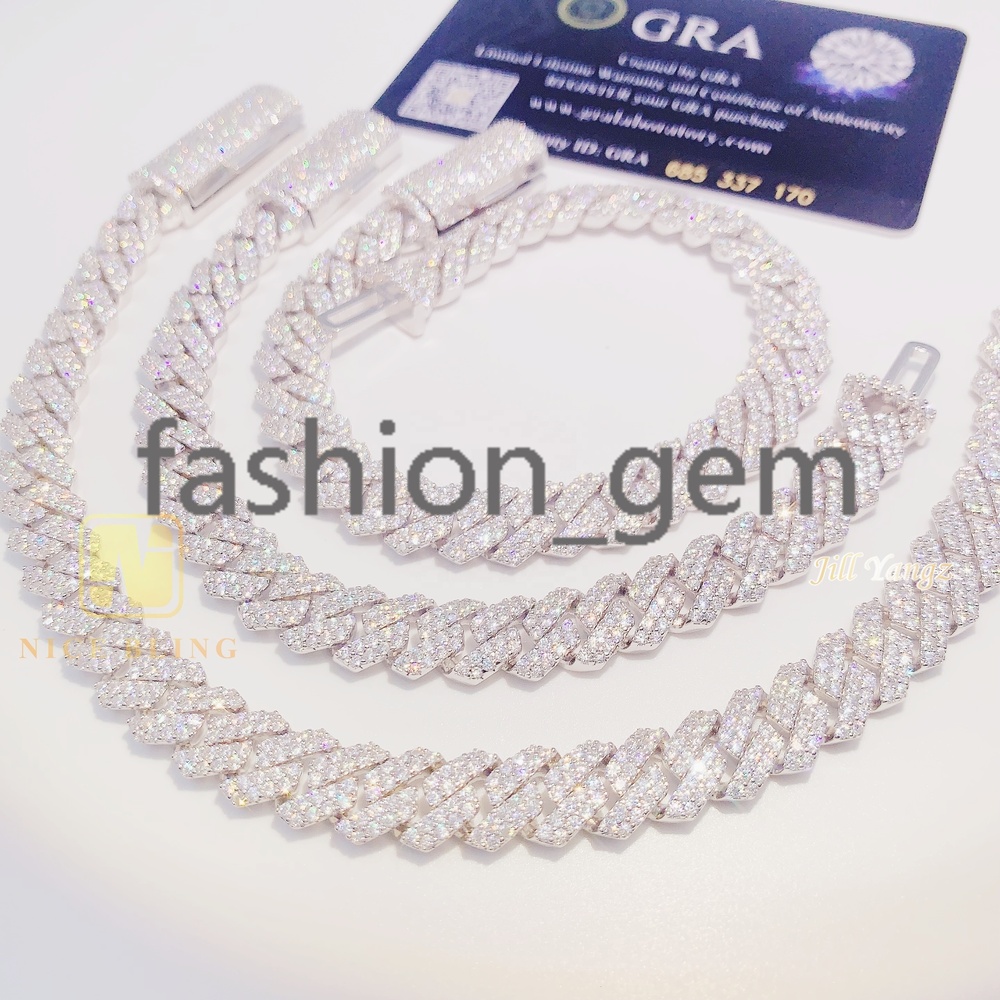 Nice Bling 10mm Cuban Chain18k Gold Plated Necklace Moissanite Pass Tester Silver Iced Out Hip Hop Rapper Jewelry Gifts