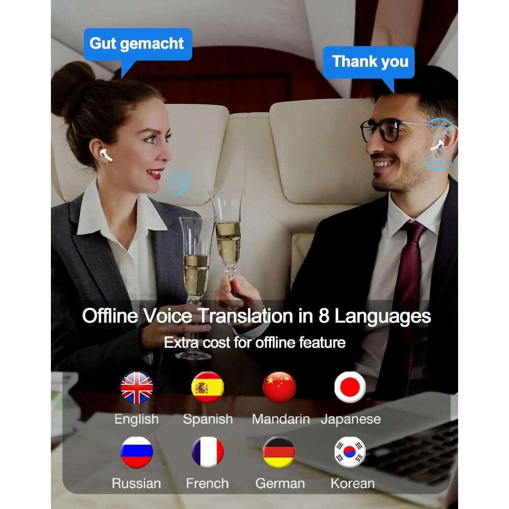 AI Earbuds,144 Languages Device and Accents 8 Offline Translation, Two-Way Translator Earphones for Language Learning/Travel/Business