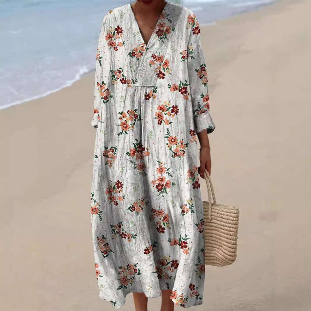 New Autumn Plus Size V-Neck Creative Casual Loose Long Sleeve Dress B5