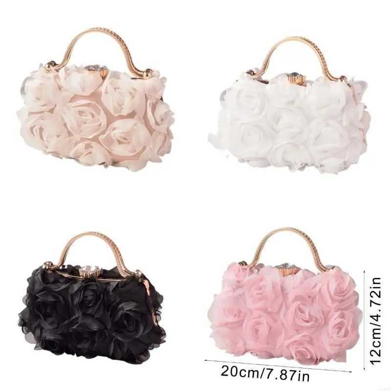 A3PE Ladies 3D Rose Flower Evening Bag with Chain for Bridal and Evening Gowns Rhinestones Top Handle Clutch Purse Handbag Z250618