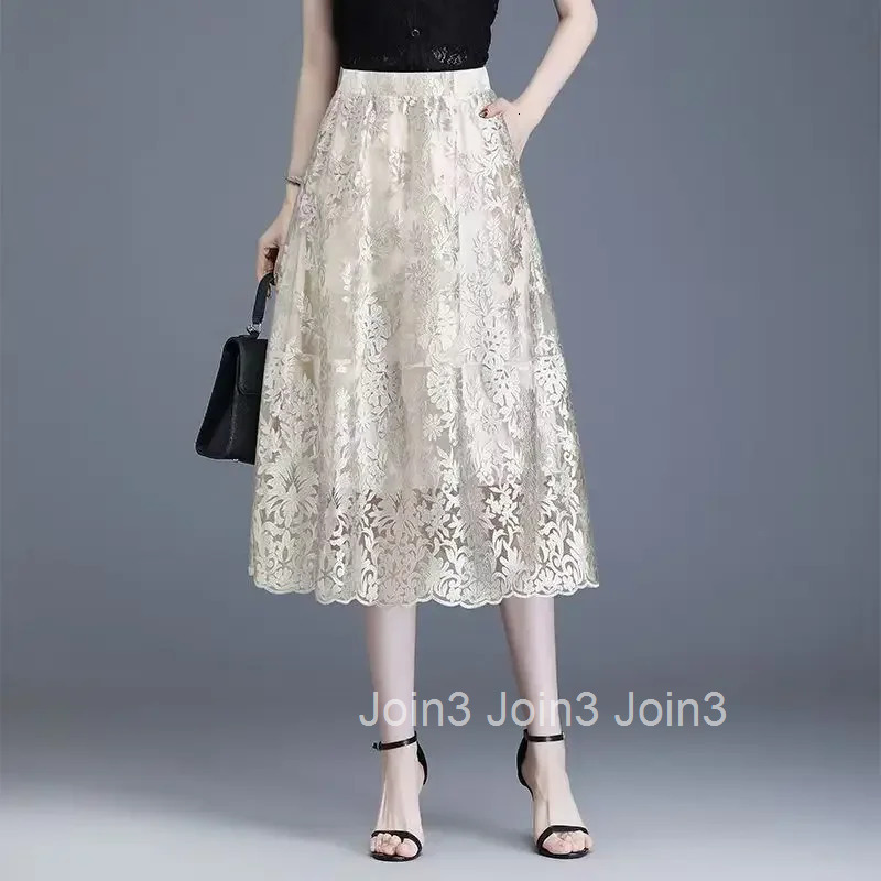 Skirts for Women High Waist Midi Woman Skirt Lace 2025 Trend Korean Fashion Vintage V Summer Style New in Cheap Stylish Harajuku