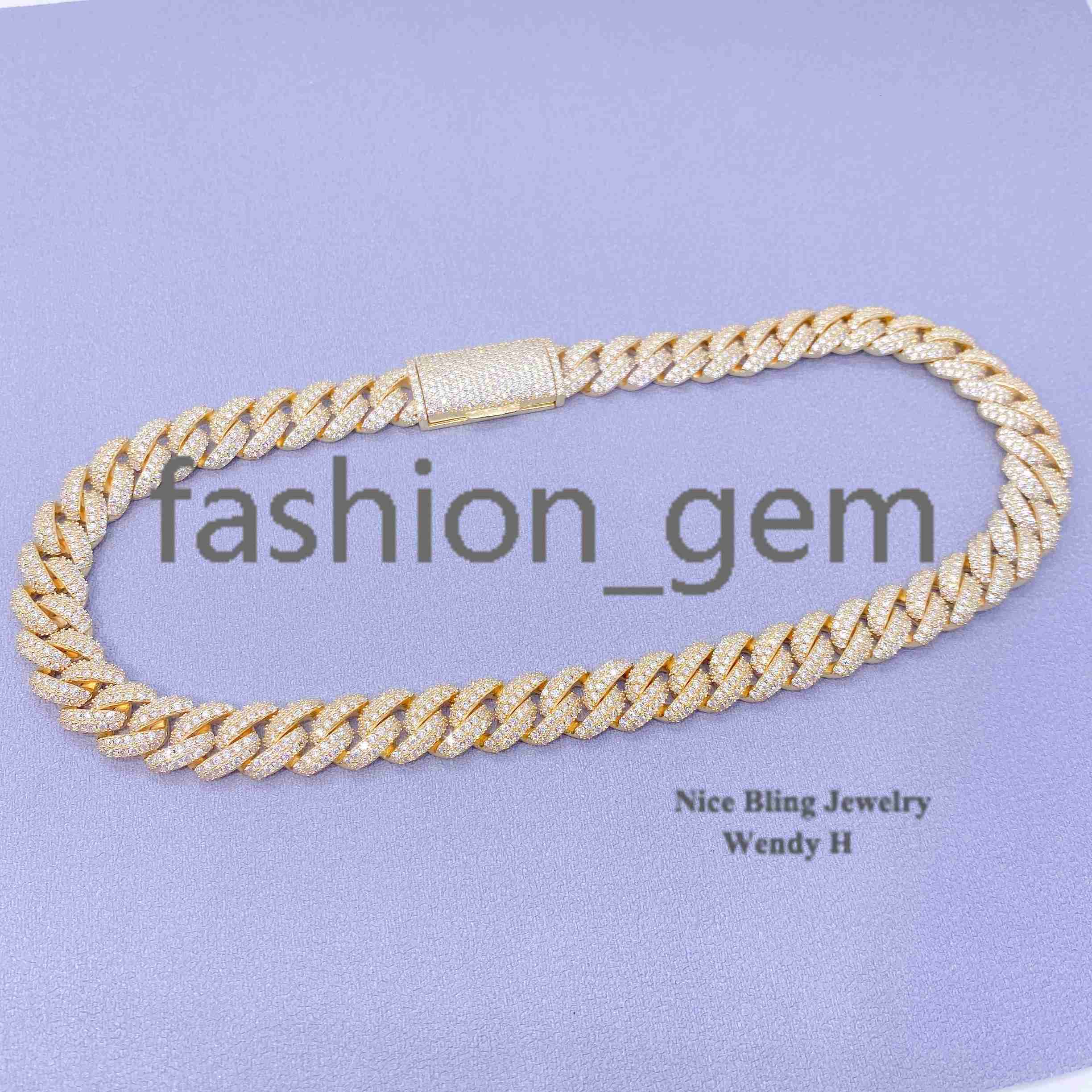 Hip Hop Iced Out Jewelry Factory Price Micro Pave High Quality Vvs d Color Diamond 12mm Moissanite Cuban Link Chain