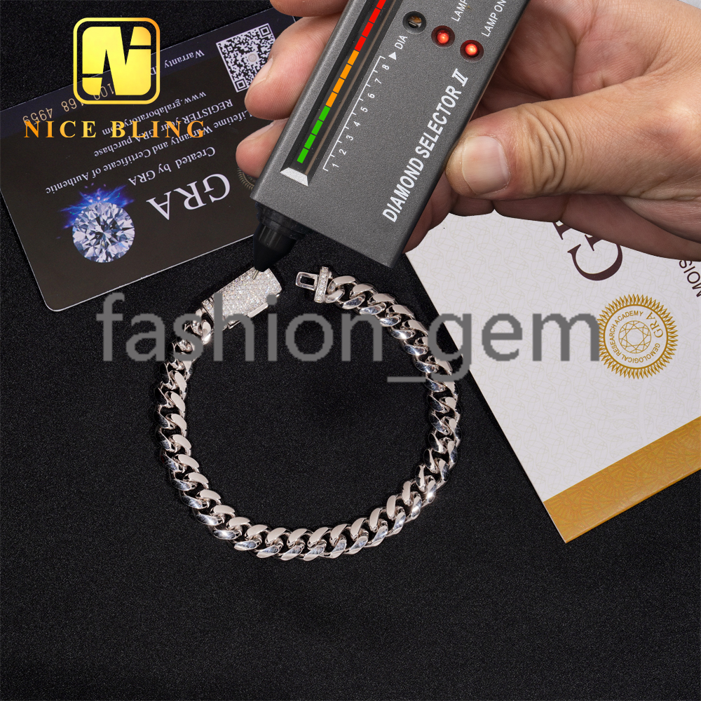Moissanite Clasp Pain Miami Cuban Links 8MM Iced Out Diamond Lock 925 Silver Cuban Chain Necklace Bracelet