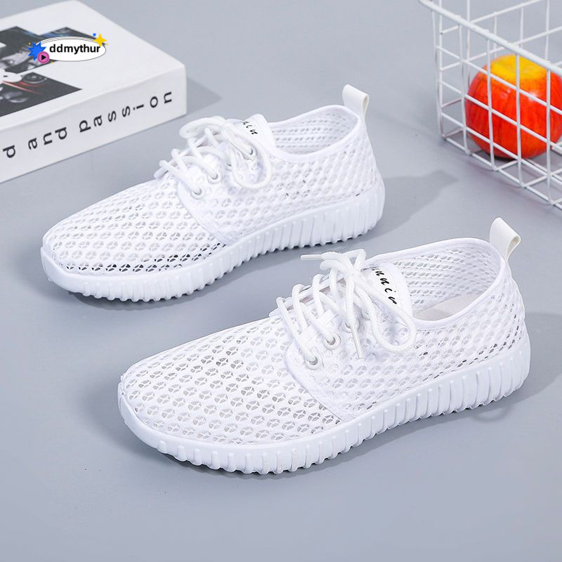 White Sneakers for Women, Breathable Mesh, 2021 New Summer Thin Mesh Versatile Hollow Casual Shoes, Mom Style ddmythur