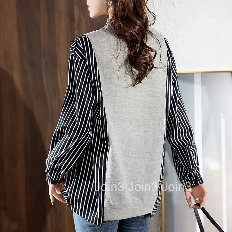 Thick Pullovers Cold Womens Sweatshirts Autumn and Winter Warm Striped Y 2k Vintage Female Top Korean Streetwear Y2k Basic Coat