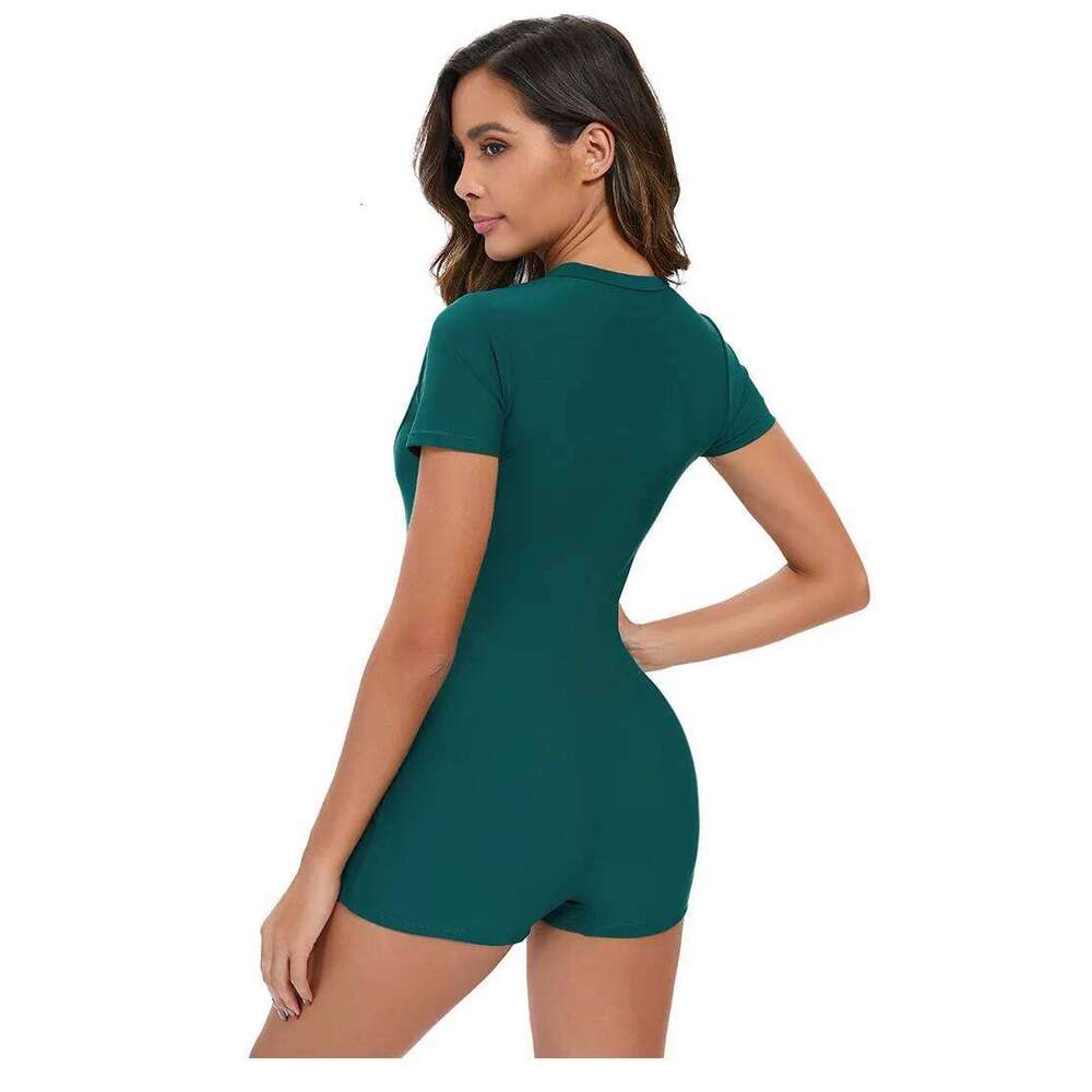 New solid color short sleeved sexy jumpsuit from Europe and America Women's conservative flat angle swimsuit