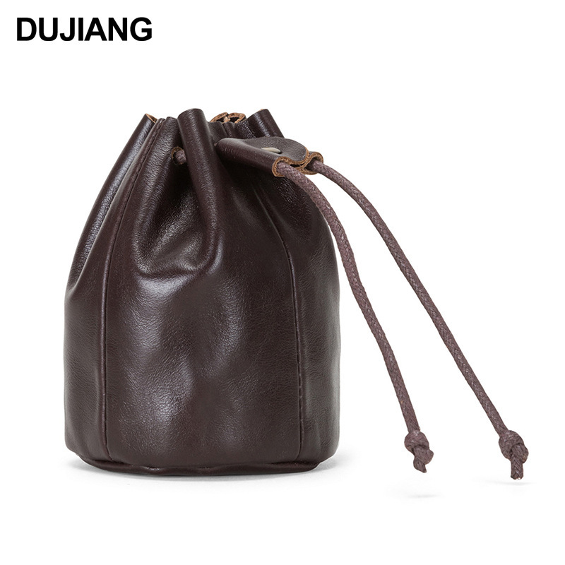 Free Shipping New Genuine Oil Luxury Wax Leather Mini Wallet Drawstring Coin Purse Designer Leather Mini Coin Bag Mobile Phone Bag