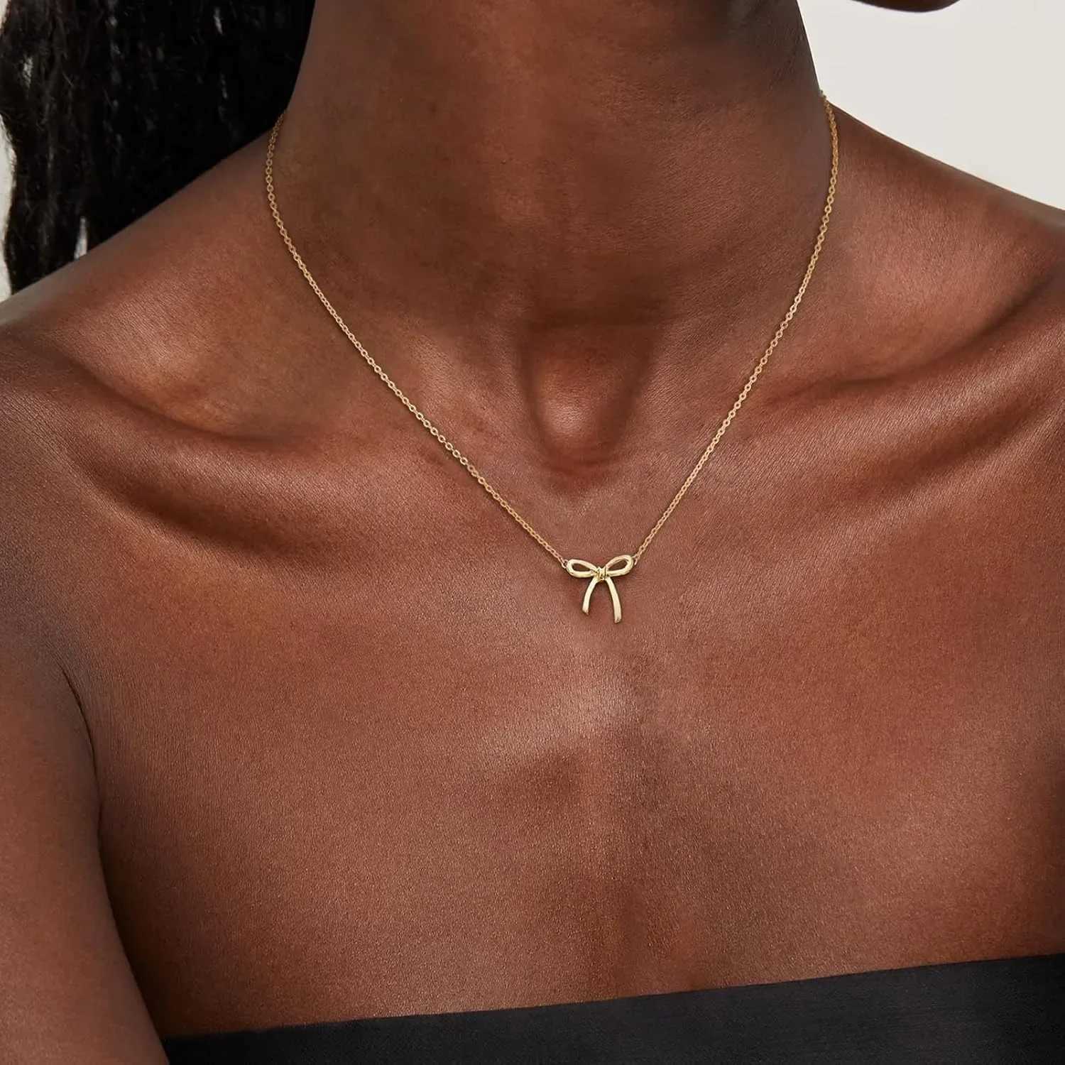 Gold Necklace for Women Bow Necklace Gold Silver Plated Necklace Cute Bow Pendant Choker Chain Necklaces for Women Jewelry Gift W250618