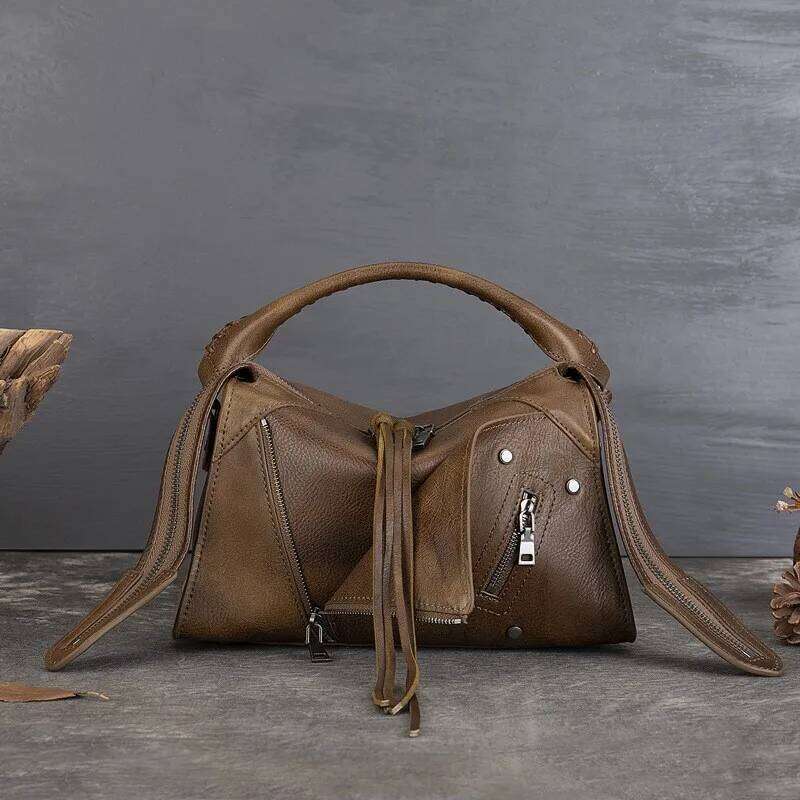 Johnature Genuine Leather Retro Lapel Handbag 2025 New Large Capacity Women's Bag Tassel Versatile Shoulder Crossbody Bags