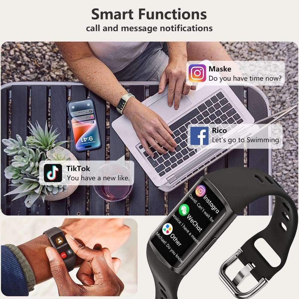 Slim FINO 3 FITVII Fiess Tracker Smart Watch Oxygen Sleep Monitor Heart Rate Blood Pressure IP Waterproof Health Activity Trackers with Calories