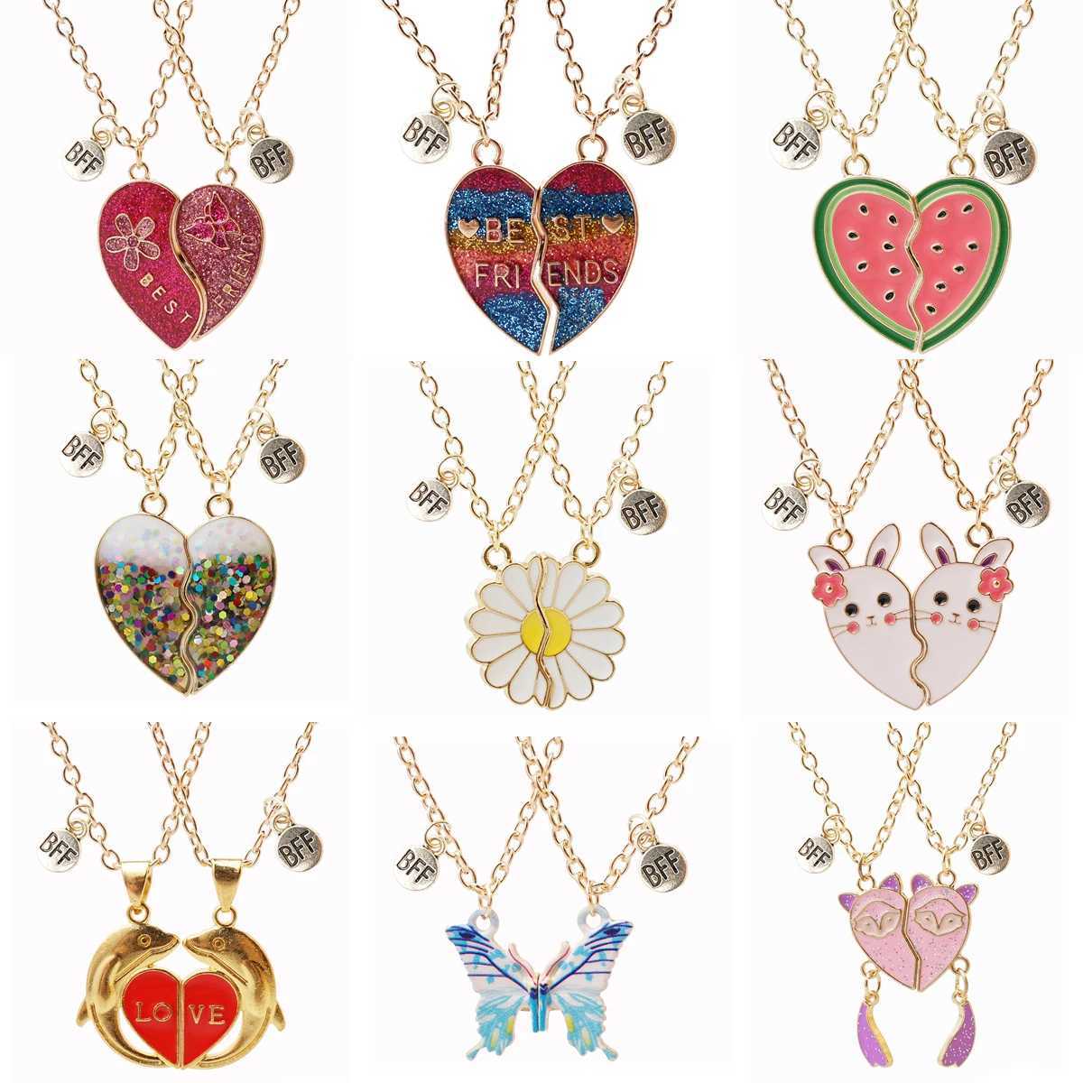2 Pcs/set Best Friends Pendant Necklace For Women Magnetic Adjustable Rainbow Daisy Lover Broken Heart Chain BFF Jewelry Gifts W250618