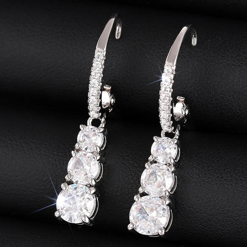 CAOSHI Shiny Round Zirconia Pendant Earrings Lady Dainty Daily Accessories Fashion Graceful Silver Color Jewelry for Engagement 250617