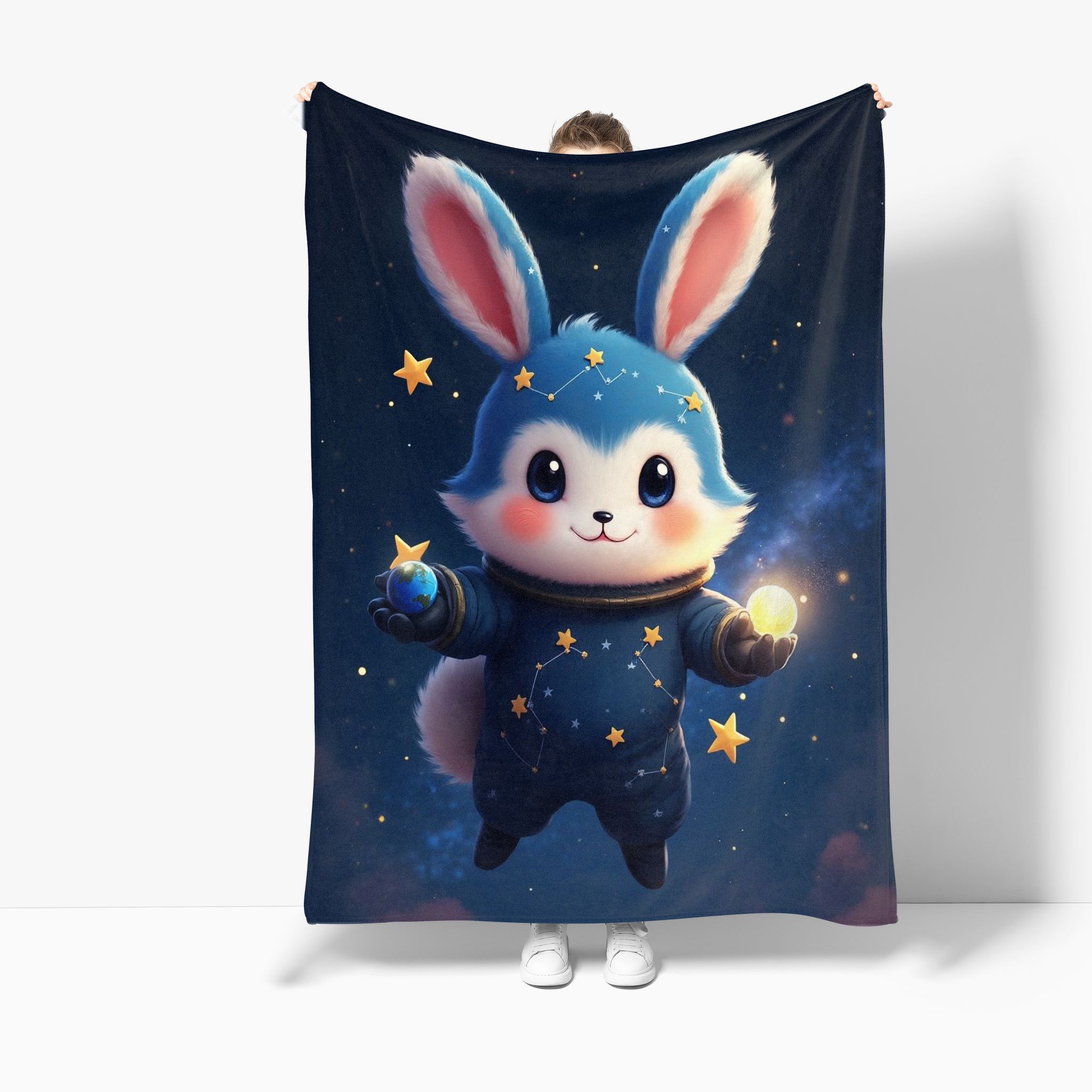VIKAMA Star Rabbit Astronaut Cover Blanket Bedroom Living Room Sofa Camping Essential Cartoon Cute Portable Travel Blanket