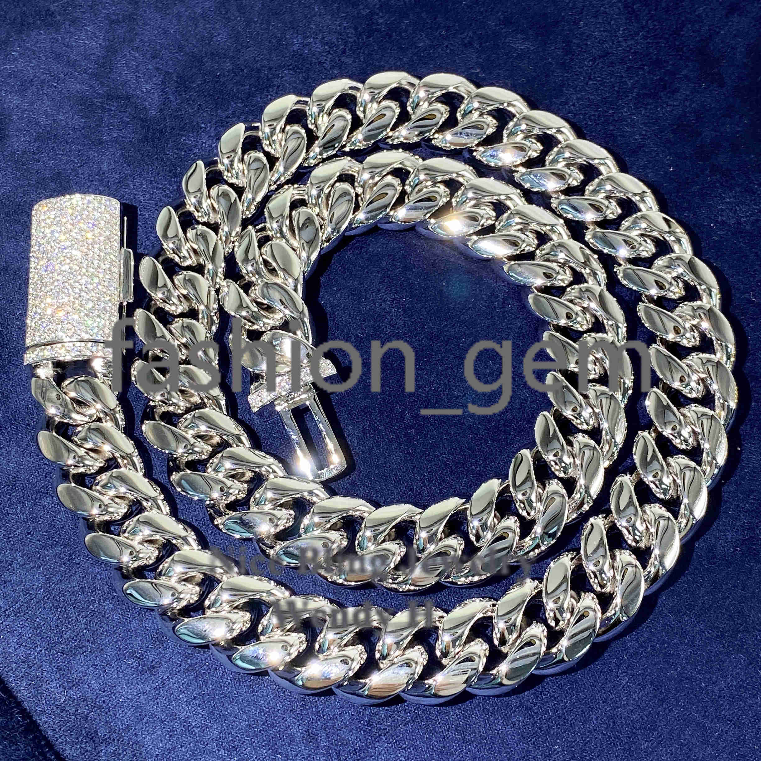 Hip Hop Iced Out Moissanite Diamond Clasp 8mm 10mm 12mm 14mm 925 silver 925 silver Pvd Gold Plated Miami Cuban Link Chain