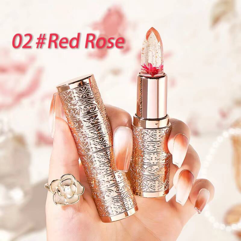 Temperature Color Changing Women Flower Lipstick Transparent Waterproof Moisturizing Crystal Jelly Pearlescent Lip Balm Cosmetic happy