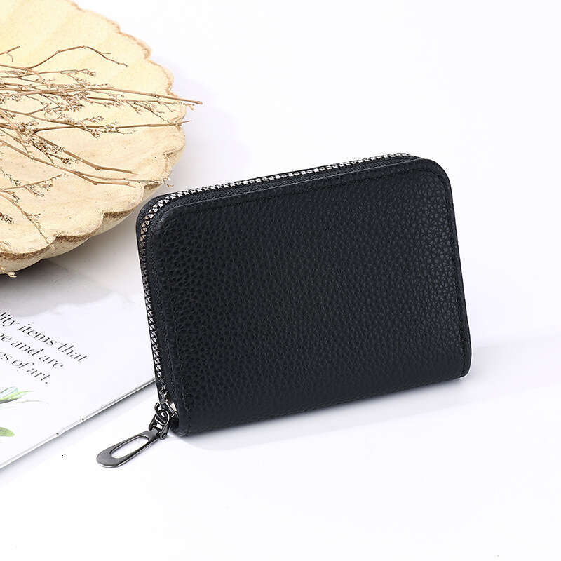 Lychee Pattern Multi-Card ID Slot Large Capacity Bank Holder Simple Compact Card Case Coin Purse