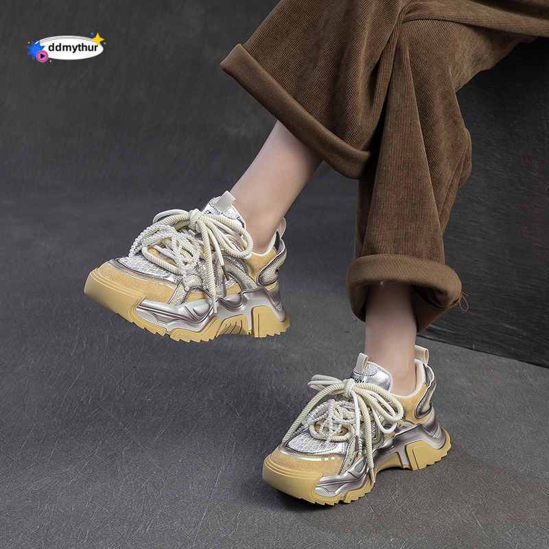 Shanghai Jiesu 2025 Summer New Fashion Color-Block Casual Thick-Soled Dad Breathable Mesh Sports Style Women's Shoes ddmythur