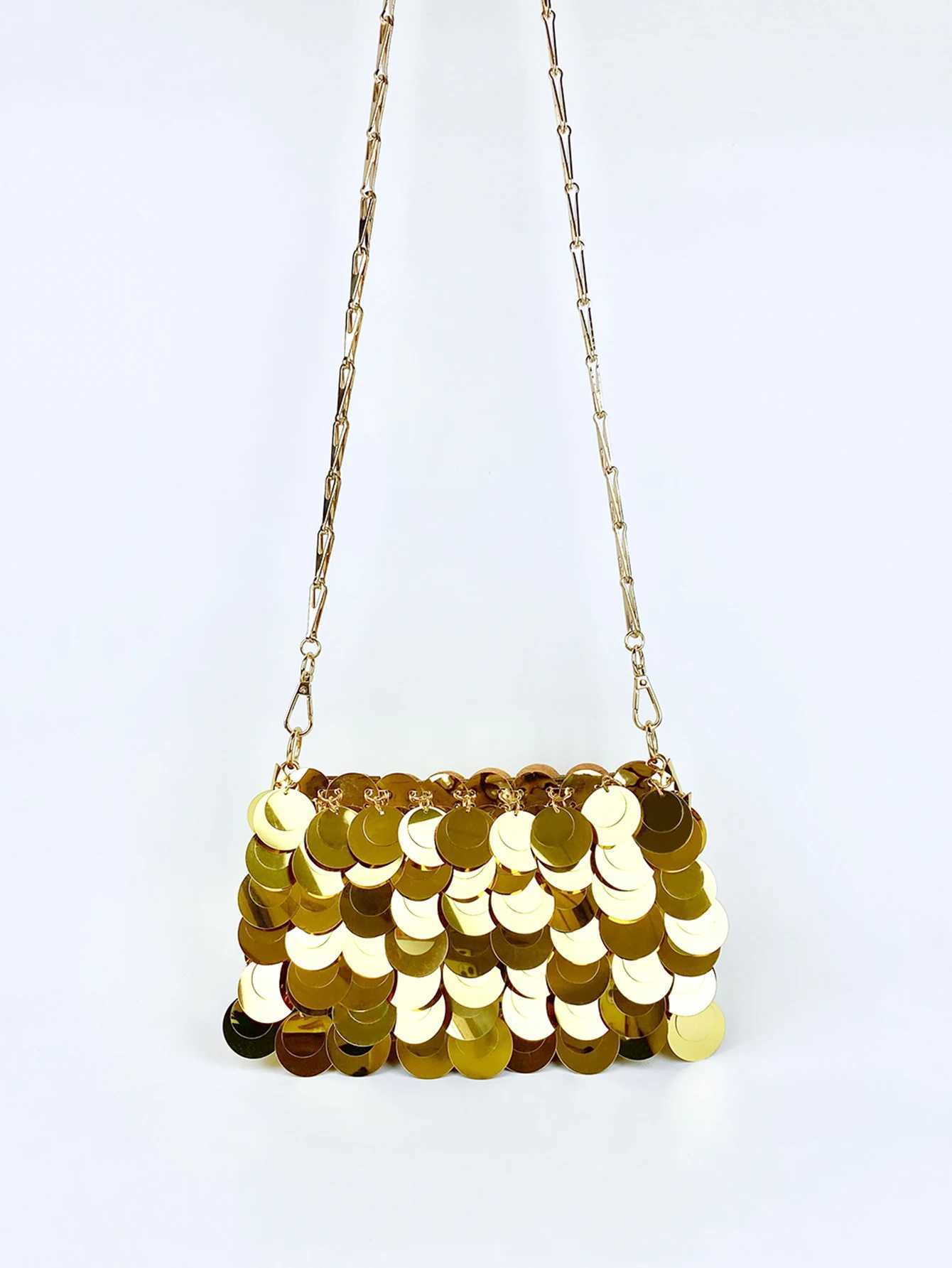 Trendy and cool gold glitter chain womens fashionable and simple texture horizontal square bag personalized bag Z250618